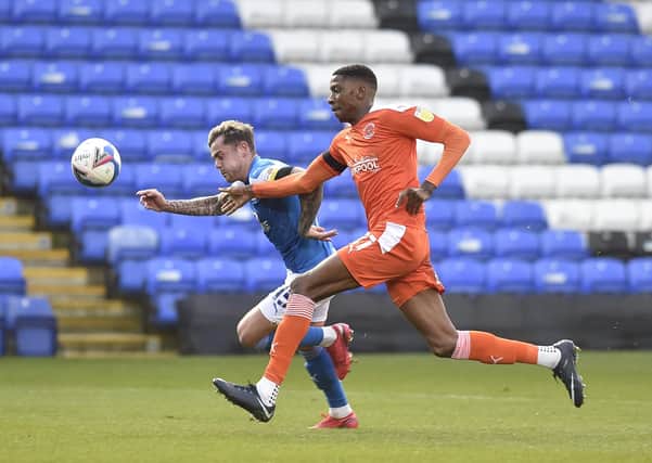 Sammie Szmodics in action for Posh against Blackpool last weekend. Photo: David Lowndes.