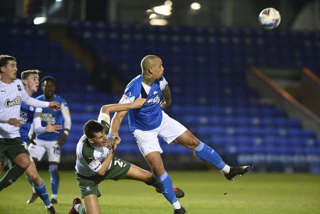 Jonson Clarke-Harris in action for Posh against Plymouth this week. Photo: David Lowndes.