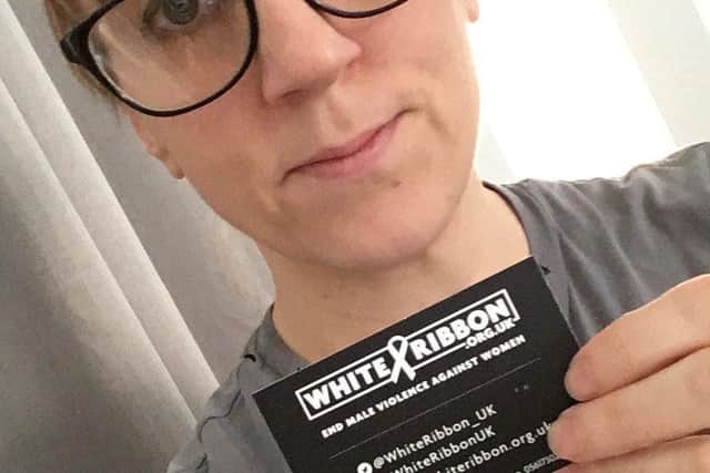 Sarah Woodbine, Peterborough Council for Voluntary Service communities forums and training coordinator supporting White Ribbon Day