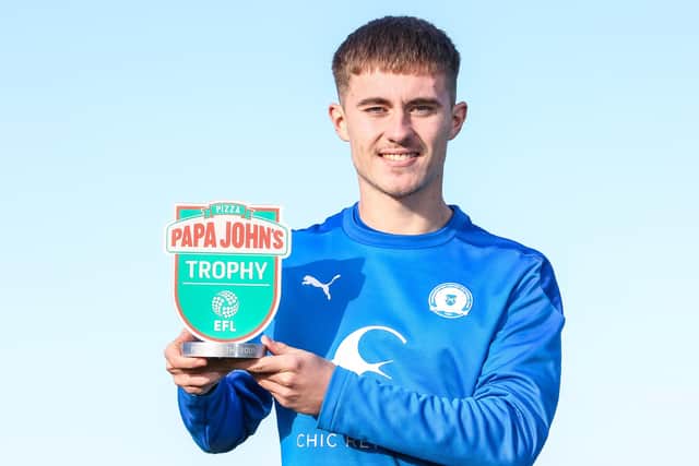 Flynn Clarke with his Papa John's Trophy award. Photo: Joe Dent/theposh.com.