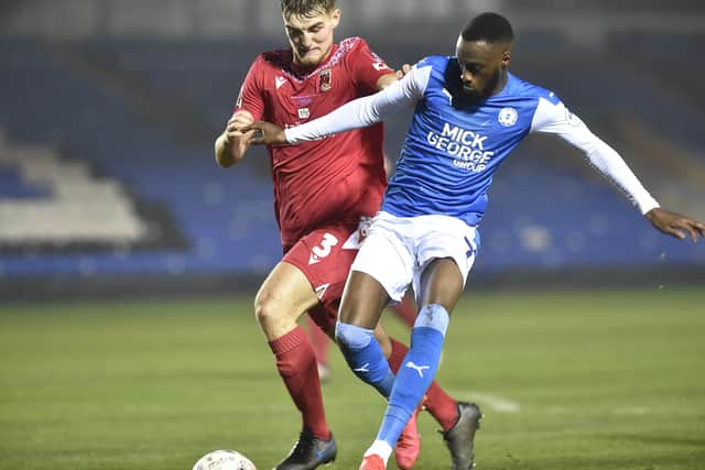 Mo Eisa in action for Posh against Chorley. Photo: David Lowndes.