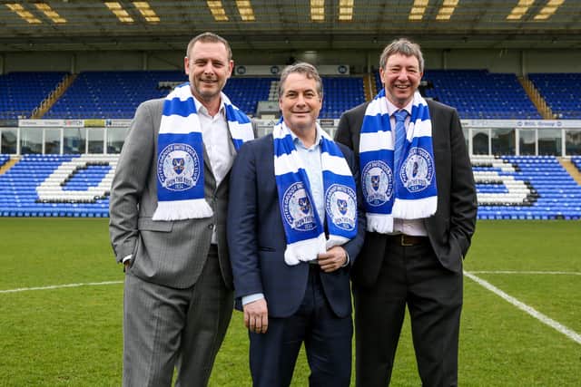 Posh co-owners from left, Darragh MacAnthony, Stewart 'Randy' Thompson and Dr Jason Neale.