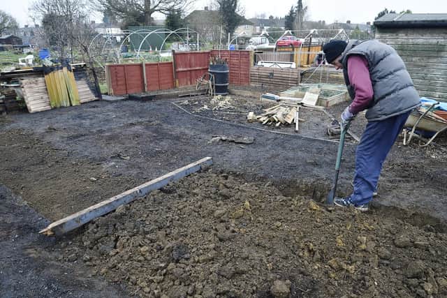 Allotment holders sorting their plots out after the clear-up. EMN-201128-131346009