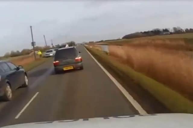 Police in pursuit of the Subaru. Pic and video: Cambs police