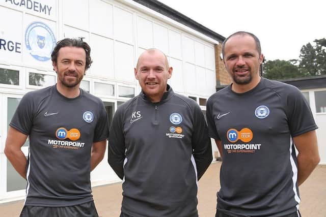 Posh Academy staff, from left, Simon Davies, Kieran Scarff and Matthew Etherington.