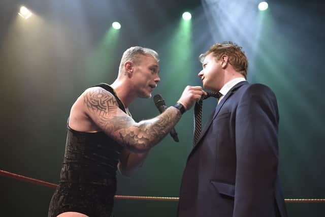 MP for Peterborough Paul Bristow taking on pro-wrestler Joey Scott at New Theatre Peterborough EMN-200222-083238009
