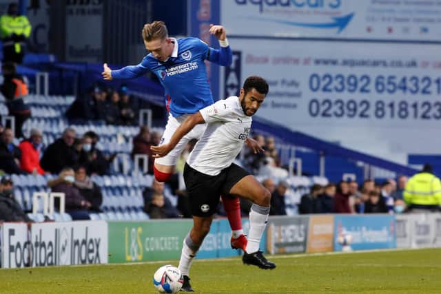 Nathan Thompson in action for Posh at Portsmouth. Photo: Joe Dent/theposh.com.