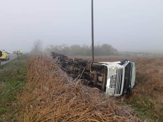 The crashed lorry. Pic: Cambs police