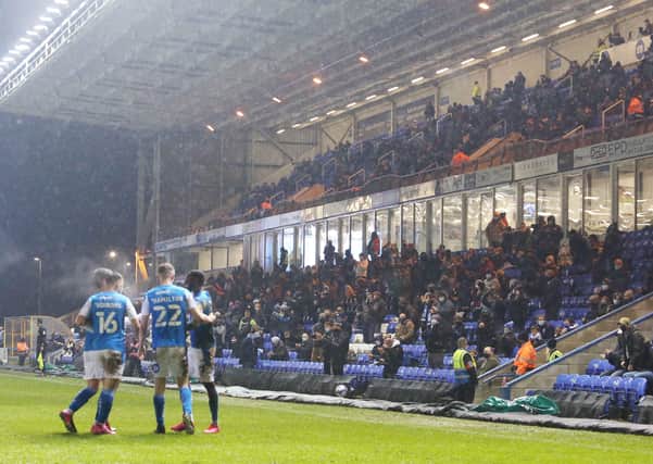Posh celebrate a goal in front of fans at the Weston Homes Stadium for the first time. Photo: Joe Dent/theposh.com.
