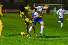 Maniche Sani battles for possession during Peterborough Sports' big 5-1 win at AFC Rushden & Diamonds in which he scored twice. Pictures courtesy of Hawkins Images Photography