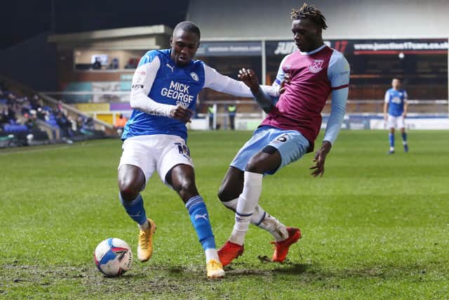 Posh wing-back Idris Kanu in action against West Ham Under 21s. Photo: Joe Dent/theposh.com.