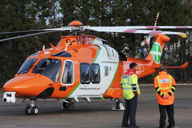 The Magpas Air Ambulance which landed in Pleasure Fairmedow Car Park