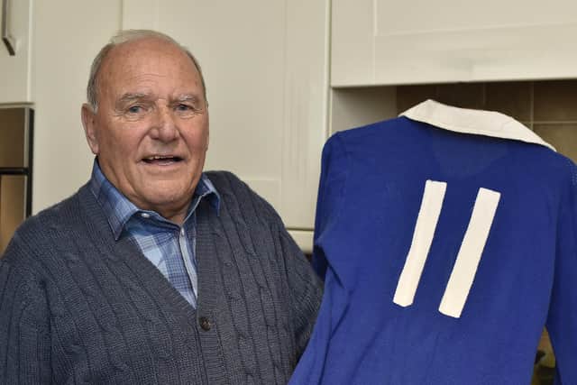 Tommy Robson with his 1973-74 Fourth Division Championship season shirt.