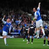 Lee Tomlin celebrates a hat-trick for Posh against Ipswich in 2011.