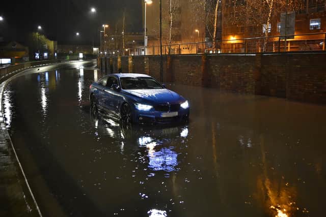 Bourges Boulevard in Peterborough was flooded overnight.