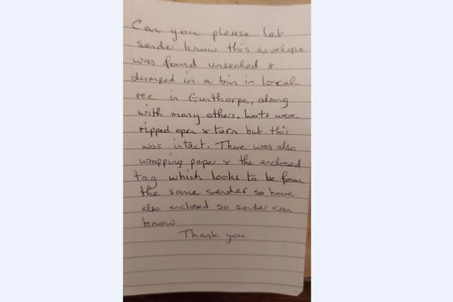 Letter sent by mystery samaritan who found the mail dumped in a bin.