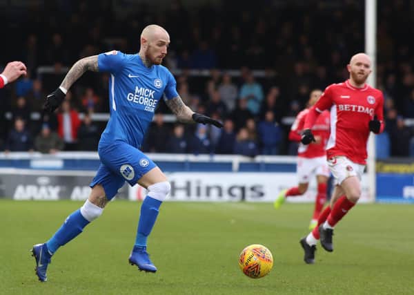 Marcus Maddison in action for Posh against Charlton.