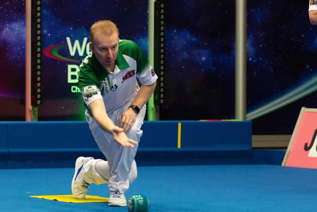Nicky Brett in action at the World Indoor Bowls Championships in 2020. Photo: Don Hemp, photowizards.