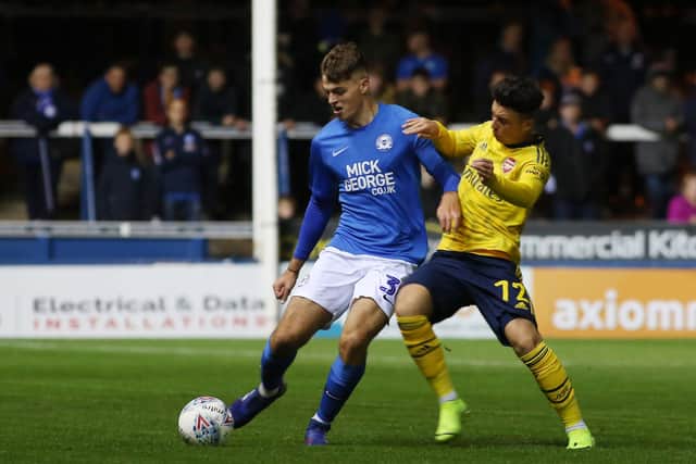 Sam Cartwright in action against Arsenal Under 21s - Mandatory by-line: Joe Dent/JMP - 01/10/2019 - FOOTBALL - Weston Homes Stadium - Peterborough, England - Peterborough United v Arsenal - Leasing.com Trophy EMN-190210-180904002