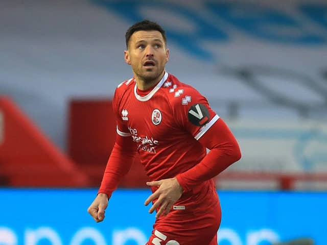 Crawley Town's reality TV 'star' Mark Wright in action against Leeds United.