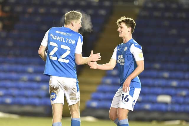 Ethan Hamilton (left) and Hararison Burrows will both be in the Posh matchday squad for the visit of MK Dons. Photo: David Lowndes.