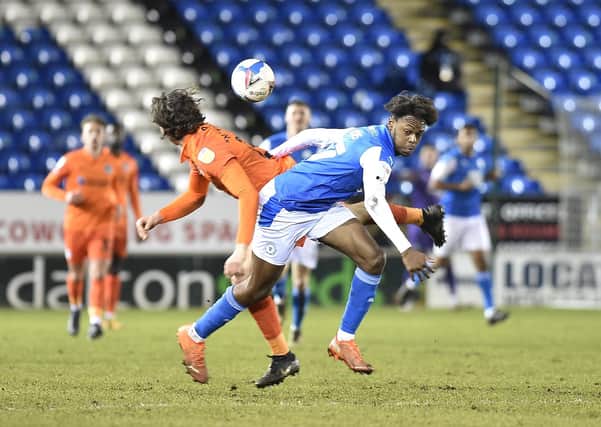 Ricky-Jade Jones in action for Posh against Portsmouth in the EFL Trophy. Photo: David Lowndes.