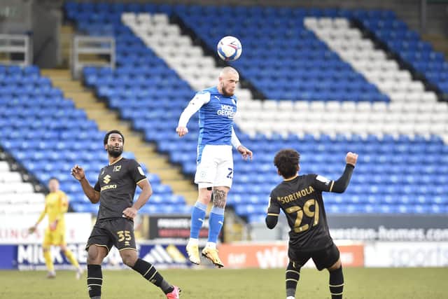Joe Ward in action for Posh against MK Dons. Photo: David Lowndes.