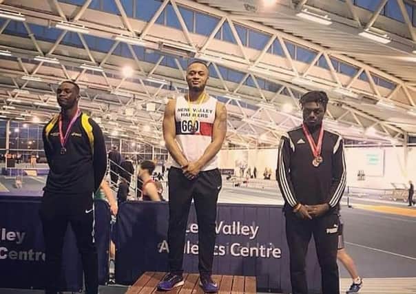 Ashley Watson after winning a 60m race at Lee Valley in 2018