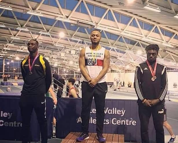 Ashley Watson after winning a 60m race at Lee Valley in 2018