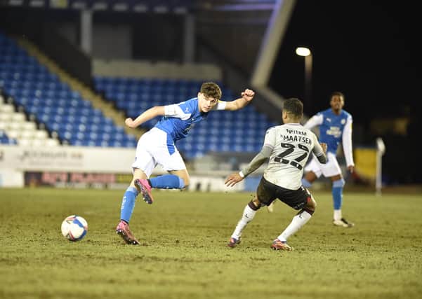 Harrison Burrows in action for Posh against Charlton. Photo: David Lowndes.