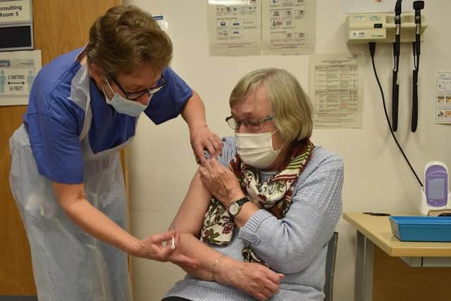 Covid-19 vaccine being administered at Peterborough City Hospital.