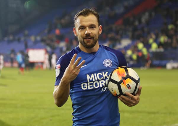 Danny Lloyd after his hat-trick for Posh at Tranmere in November, 2017.