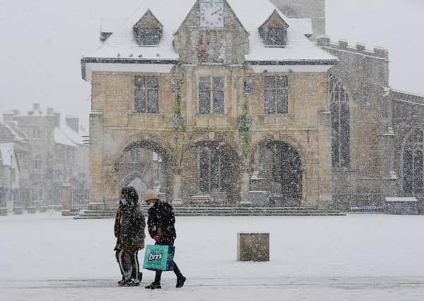 Snow in Peterborough city centre on Sunday (January 24).