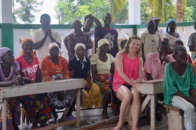 Darcey Bussell with a leprosy affected community in Mozambique