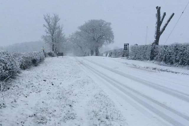 A snow-covered street at Scotsman's Lodge, Helpston from Chloe Beeson.