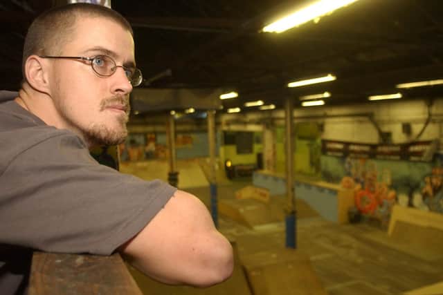 Lee Horspool surveying in 2008 the orginal Y2SK8 at the Fletton Skatepark.