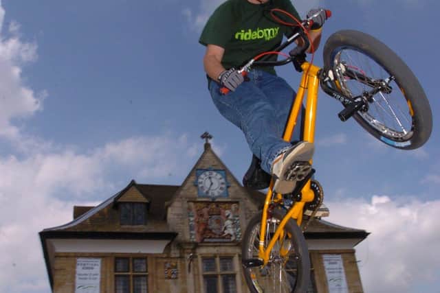 BMX riders from Y2SK8, in Fletton  show off their skills in Cathedral Square in 2008.