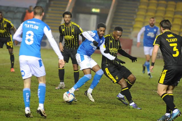 Posh midfielder Reece Brown battles for possession during the 0-0 draw with Bristol Rovers. Photo: David Lowndes.
