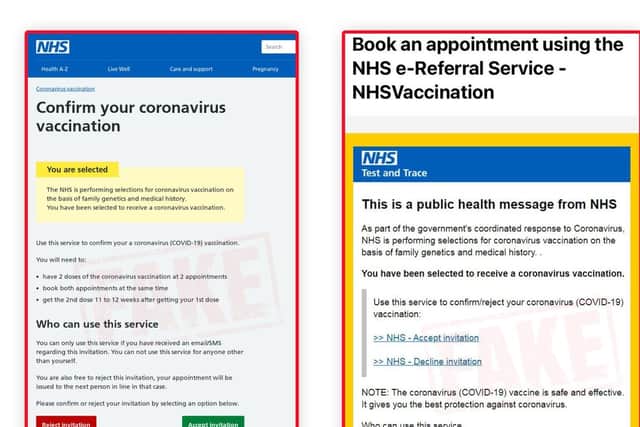 Examples of the fake emails