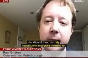MP for Peterborough Paul Bristow questioning the Prime Minister virtually