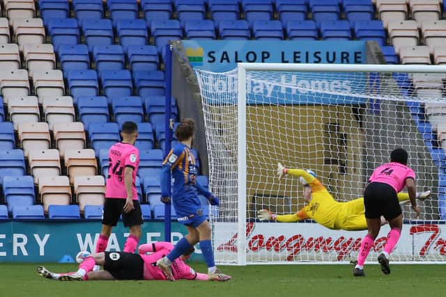Harry Chapman shoots Shrewsbury in front against Posh. Photo: Joe Dent/theposh.com.
