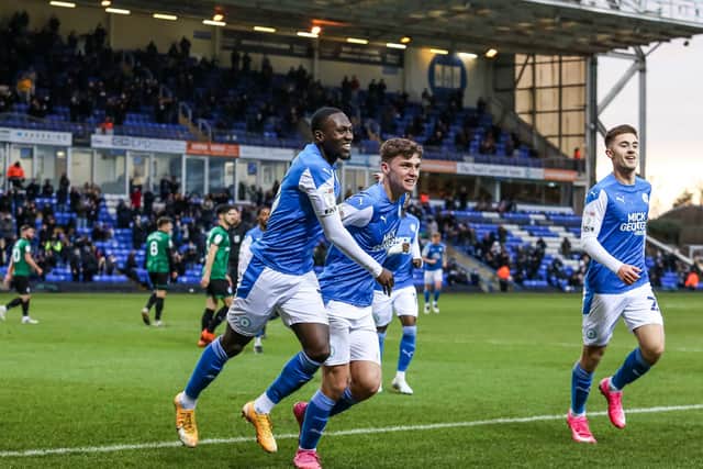 From left, Idris Kanu, Harrison Burrows cand Flynn Clarke ould all start for Posh at Tranmere.