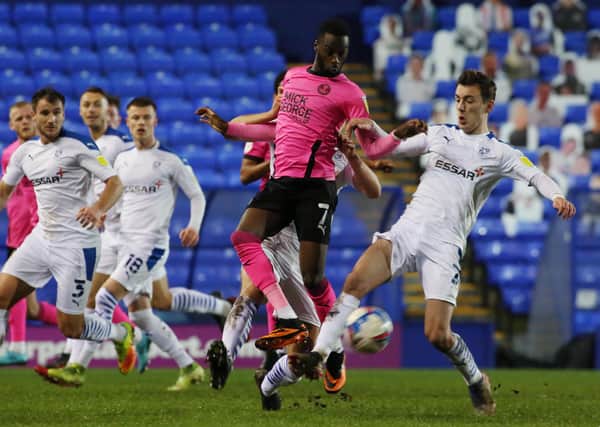 Mohamed Eisa of Peterborough United in action against Tranmere Rovers. Photo: Joe Dent/theposh.com.