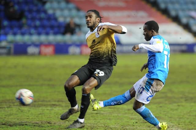 Posh star Siriki Dembele missed this great second-half opportunity against Crewe. Photo: David Lowndes.