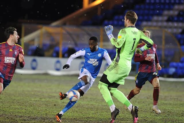 Mo Eisa in action for Posh against Ipswich. Photo: David Lowndes.