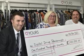 Jonathan Lewis, PCC Director of Education receives a £100,000 cheque for laptops for schools from Yours Clothing founder and CEO Andrew Kiliingsworth  and HR director Kay Clay EMN-210902-123957009