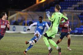Mo bEisa in action for Posh against Ipswich on Tuesday. Photo: David Lowndes.