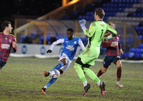 Mo bEisa in action for Posh against Ipswich on Tuesday. Photo: David Lowndes.