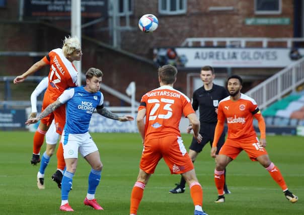 Action from Posh v Blackpool earlier this season.