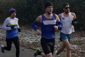 From left, Aaron Scott, Alex Gibb and Phil Martin running around Lynch Wood Business Park. They are more scocially distant than the photo would suggest!